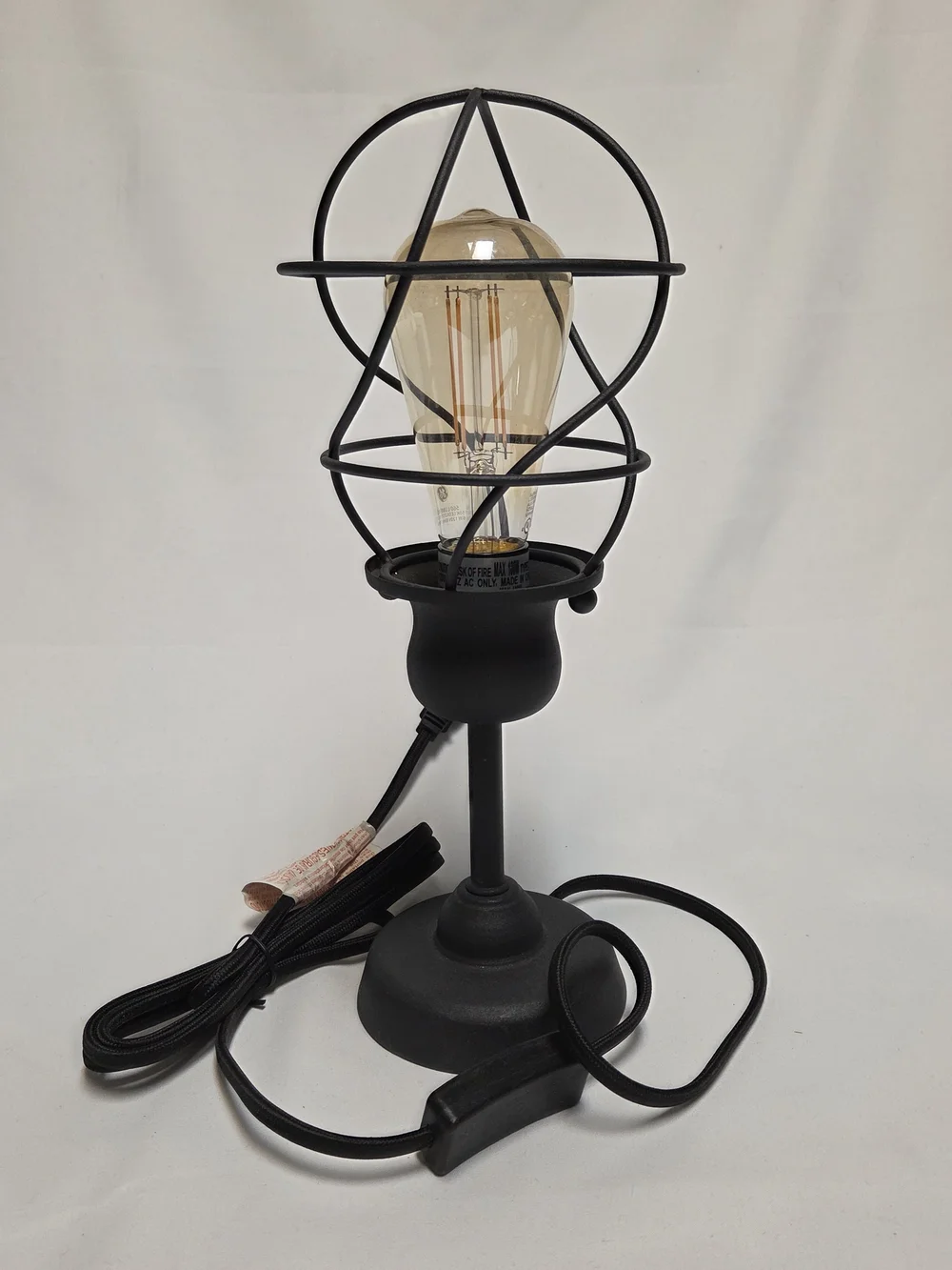 Industrial Black Metal Cage Table Lamp - Modern Home Accent